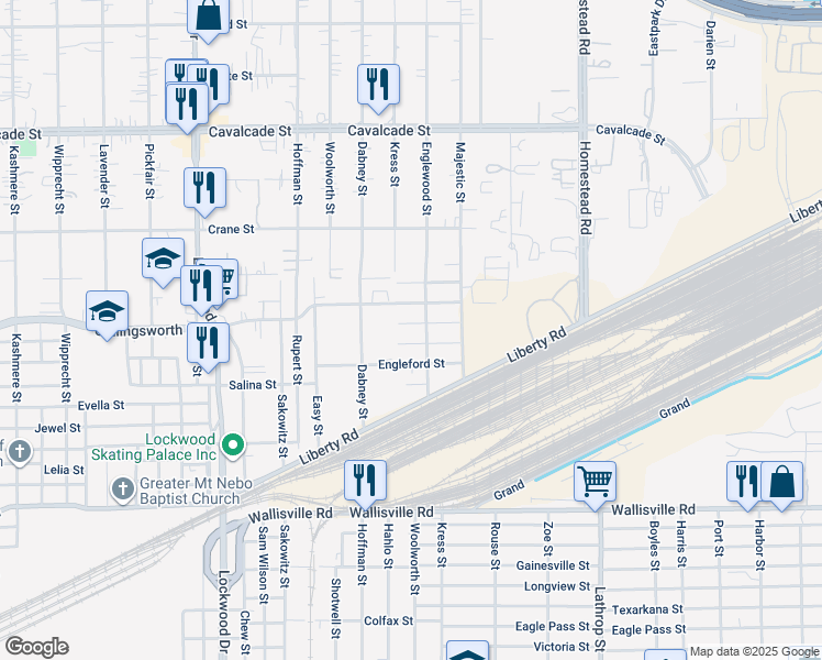 map of restaurants, bars, coffee shops, grocery stores, and more near 6118 Granton Street in Houston