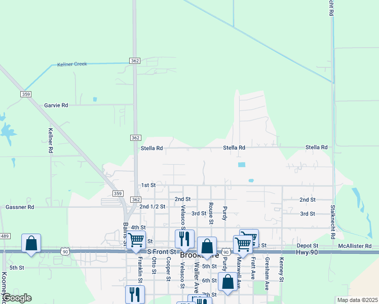 map of restaurants, bars, coffee shops, grocery stores, and more near 3915 Stella Road in Brookshire