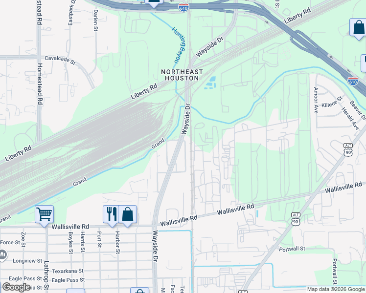 map of restaurants, bars, coffee shops, grocery stores, and more near 3423 Terminal Street in Houston