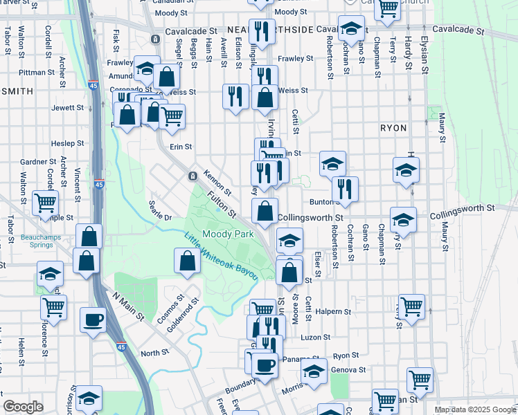 map of restaurants, bars, coffee shops, grocery stores, and more near 700 Collingsworth Street in Houston