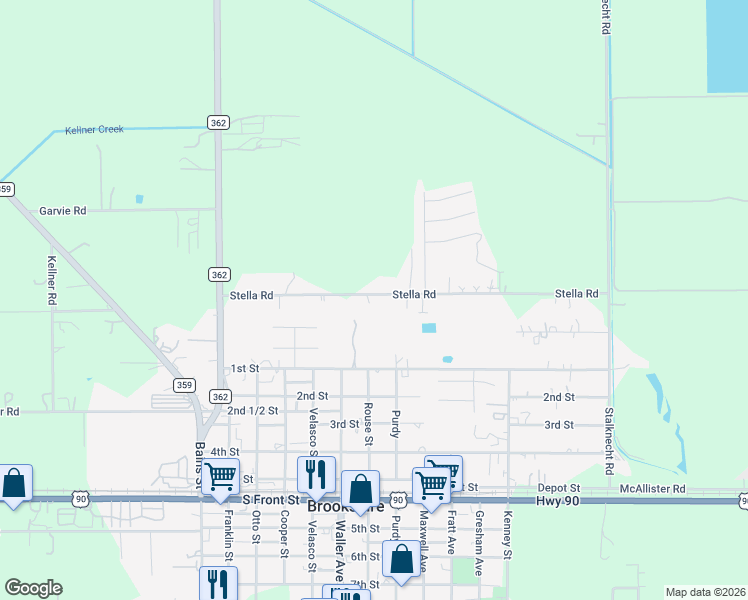 map of restaurants, bars, coffee shops, grocery stores, and more near 3823 Stella Road in Brookshire