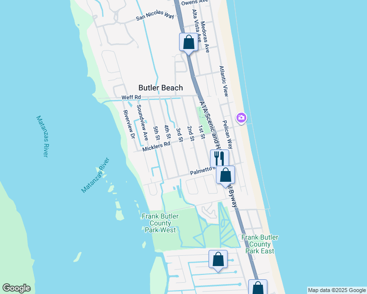 map of restaurants, bars, coffee shops, grocery stores, and more near 5395 3rd Street in St. Augustine