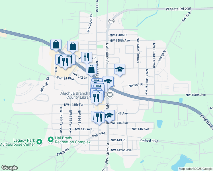 map of restaurants, bars, coffee shops, grocery stores, and more near in Alachua