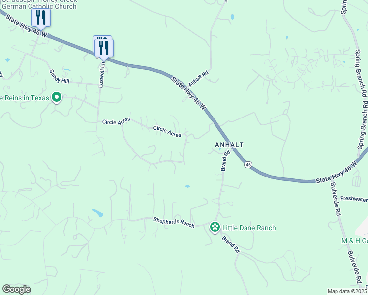 map of restaurants, bars, coffee shops, grocery stores, and more near 1470 Circle Acres in Bulverde