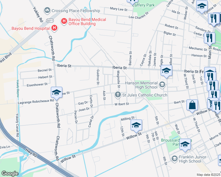 map of restaurants, bars, coffee shops, grocery stores, and more near 1608 Pine Street in Franklin