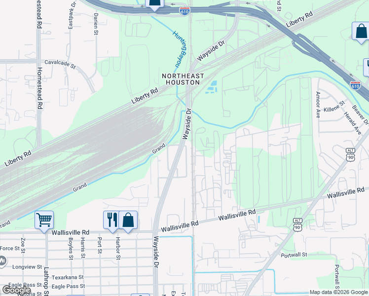 map of restaurants, bars, coffee shops, grocery stores, and more near 3423 Terminal Street in Houston