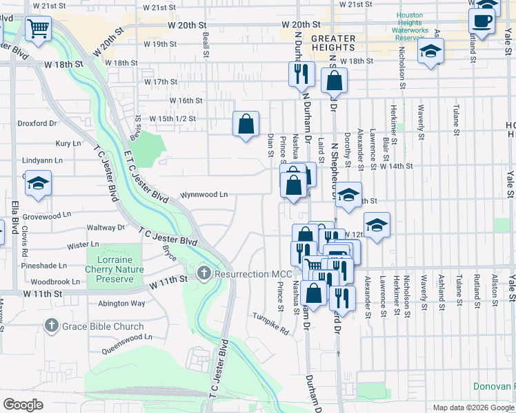 map of restaurants, bars, coffee shops, grocery stores, and more near 1241 Bay Oaks Road in Houston