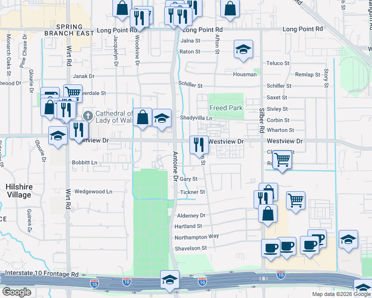 map of restaurants, bars, coffee shops, grocery stores, and more near in Houston