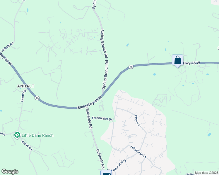 map of restaurants, bars, coffee shops, grocery stores, and more near 22985-22997 State Highway 46 in Spring Branch