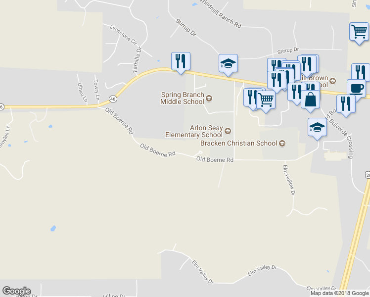 map of restaurants, bars, coffee shops, grocery stores, and more near 344 Loving Path in Bulverde