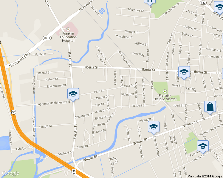 map of restaurants, bars, coffee shops, grocery stores, and more near Pine Street in Franklin