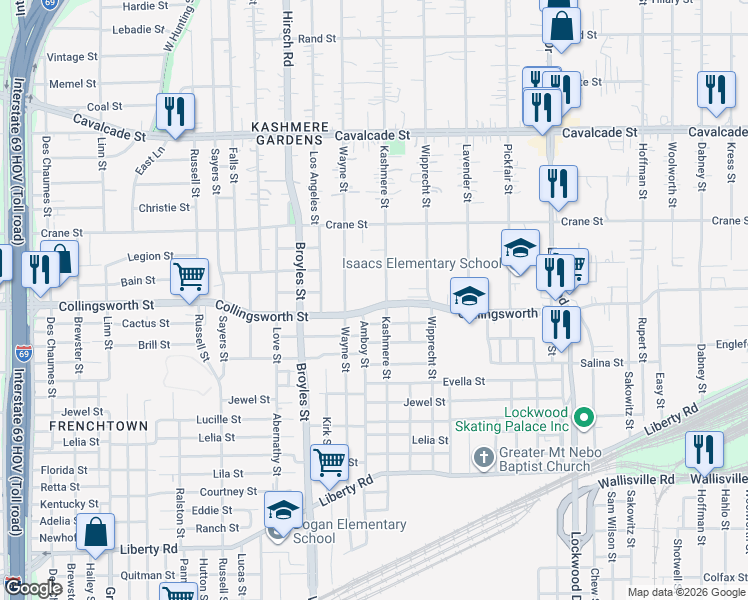 map of restaurants, bars, coffee shops, grocery stores, and more near 3718 Wayne Street in Houston