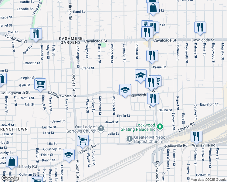 map of restaurants, bars, coffee shops, grocery stores, and more near 3806 Wipprecht Street in Houston