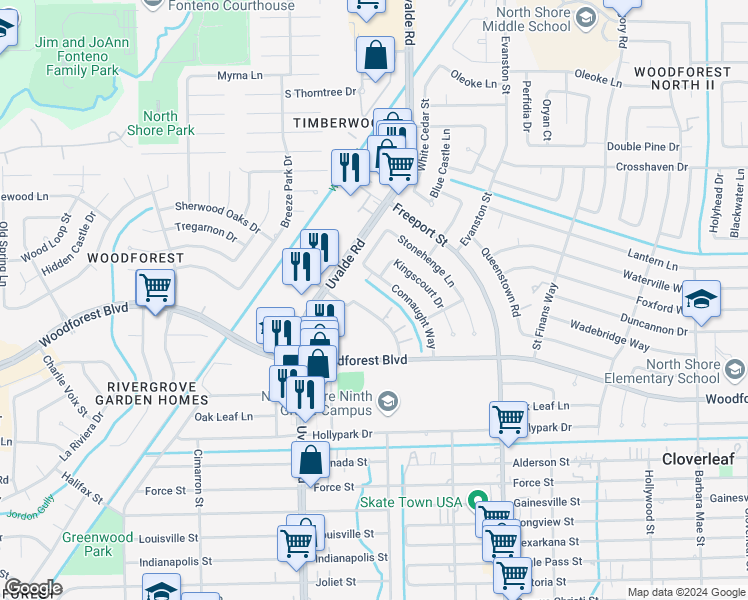map of restaurants, bars, coffee shops, grocery stores, and more near 315 Audrey Lane in Houston
