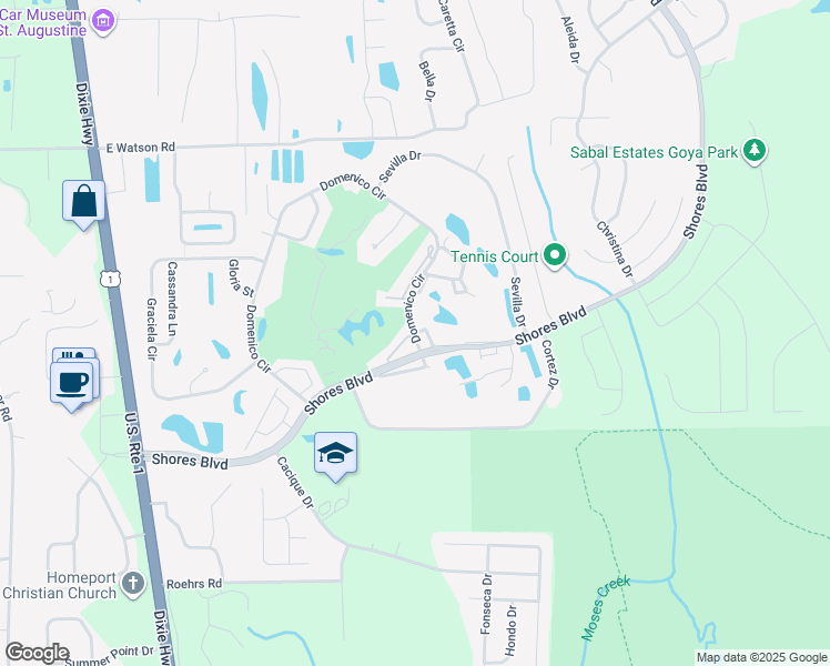 map of restaurants, bars, coffee shops, grocery stores, and more near 1508 Carnoustie Court in St. Augustine