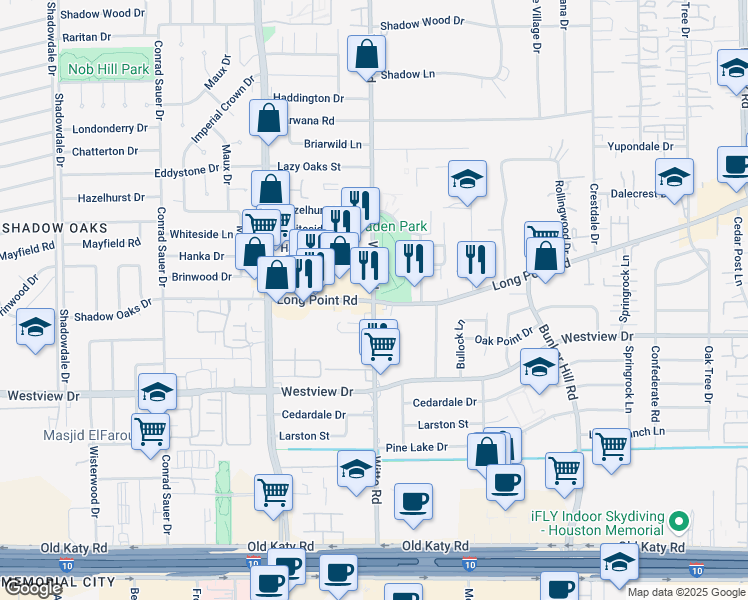 map of restaurants, bars, coffee shops, grocery stores, and more near Long Point Rd & Witte Rd in Houston