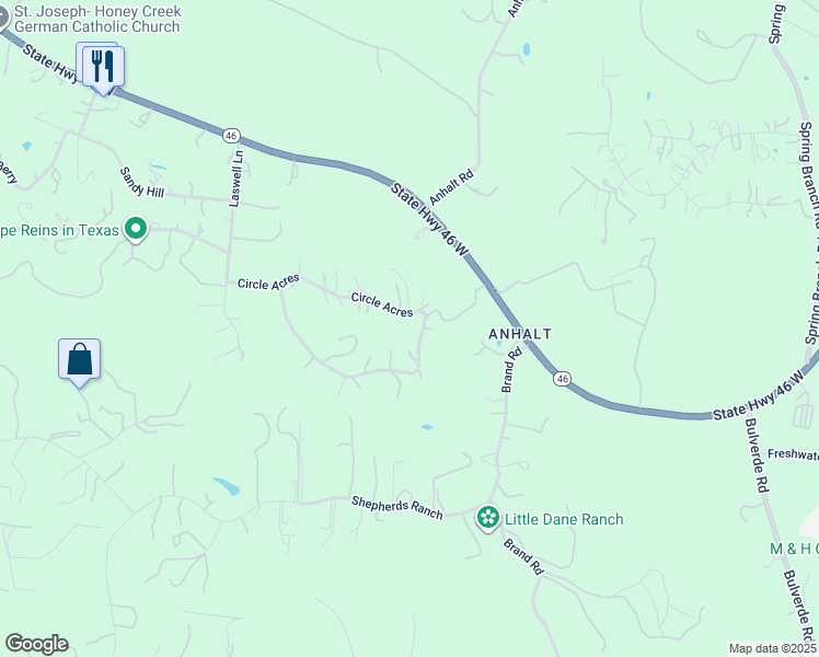 map of restaurants, bars, coffee shops, grocery stores, and more near 1470 Circle Acres in Bulverde