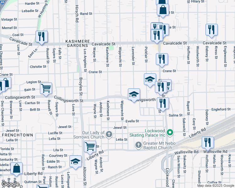 map of restaurants, bars, coffee shops, grocery stores, and more near 3806 Wipprecht Street in Houston