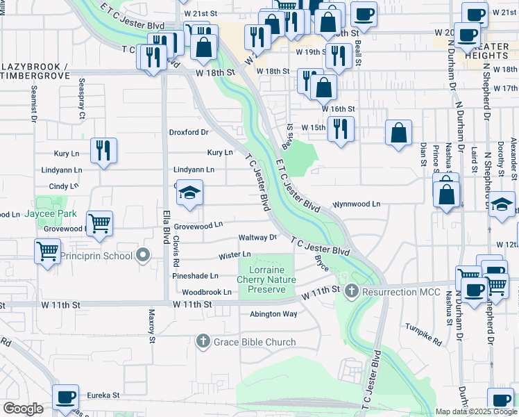 map of restaurants, bars, coffee shops, grocery stores, and more near 6207 Wynnwood Lane in Houston