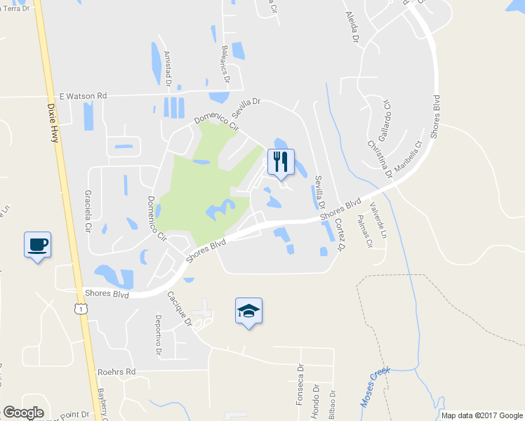 map of restaurants, bars, coffee shops, grocery stores, and more near 1511 Carnoustie Court in Saint Augustine