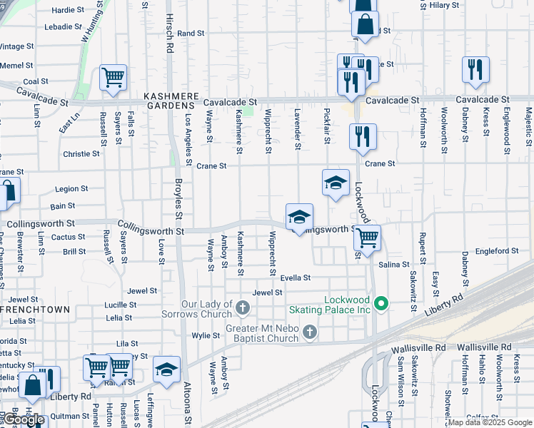 map of restaurants, bars, coffee shops, grocery stores, and more near 3806 Wipprecht Street in Houston