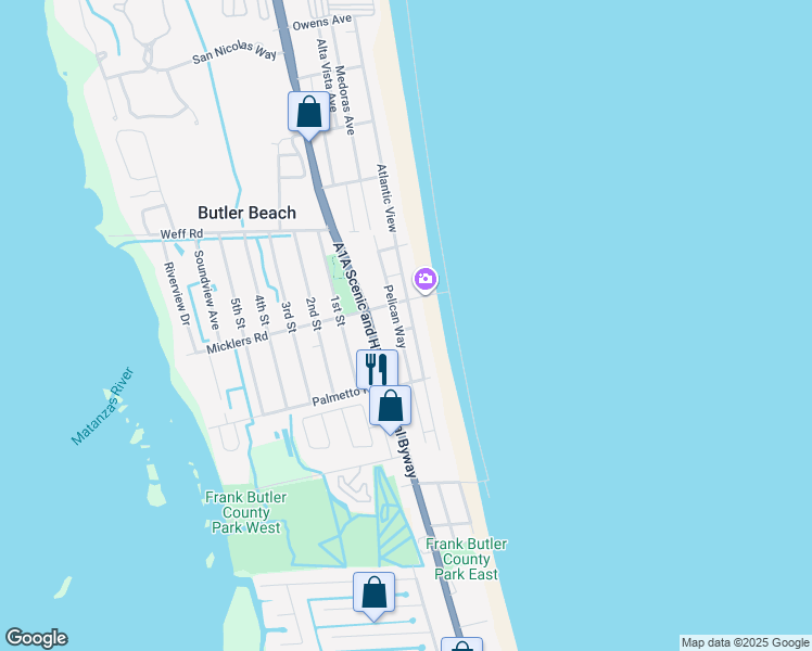 map of restaurants, bars, coffee shops, grocery stores, and more near 5431 Atlantic View in St. Augustine