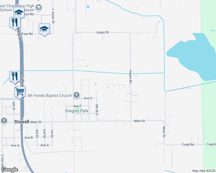 map of restaurants, bars, coffee shops, grocery stores, and more near 1856 Hayes Road in Winnie
