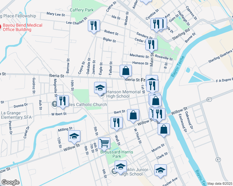 map of restaurants, bars, coffee shops, grocery stores, and more near 600 Palfrey Street in Franklin