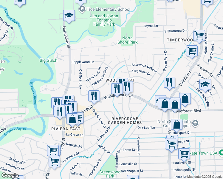 map of restaurants, bars, coffee shops, grocery stores, and more near 12826 Stillington Drive in Houston