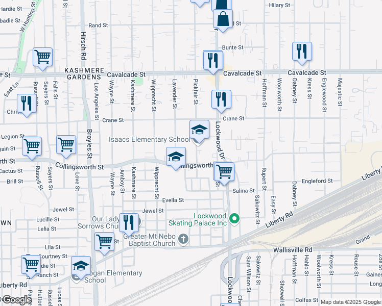map of restaurants, bars, coffee shops, grocery stores, and more near 3815 Pickfair Street in Houston