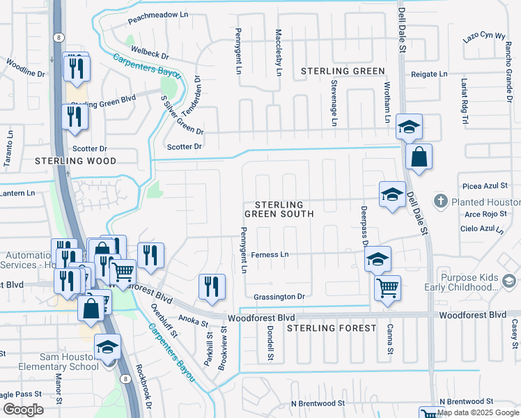map of restaurants, bars, coffee shops, grocery stores, and more near 1046 Holbech Ln in Channelview