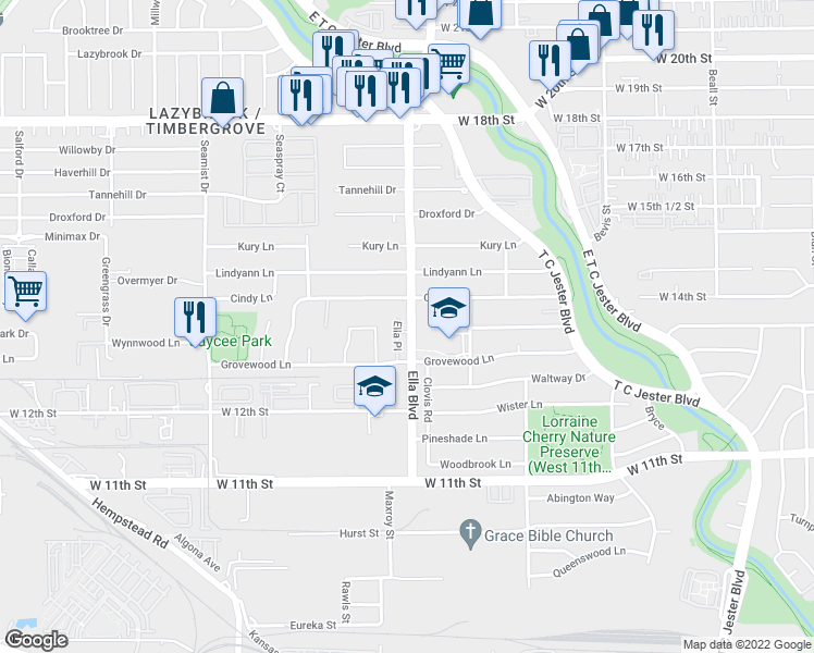 map of restaurants, bars, coffee shops, grocery stores, and more near 6508 Azalea Park in Houston