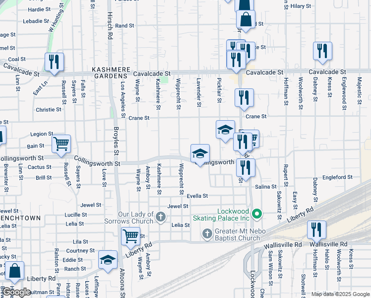 map of restaurants, bars, coffee shops, grocery stores, and more near 3806 Wipprecht Street in Houston