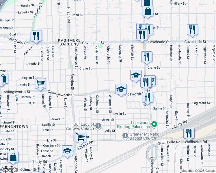 map of restaurants, bars, coffee shops, grocery stores, and more near 3806 Wipprecht Street in Houston