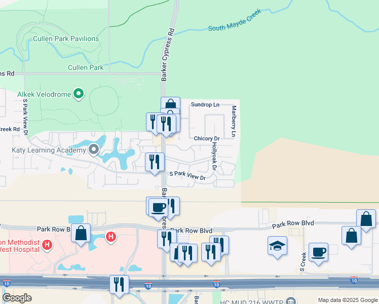 map of restaurants, bars, coffee shops, grocery stores, and more near 1822 Barker Cypress Road in Houston