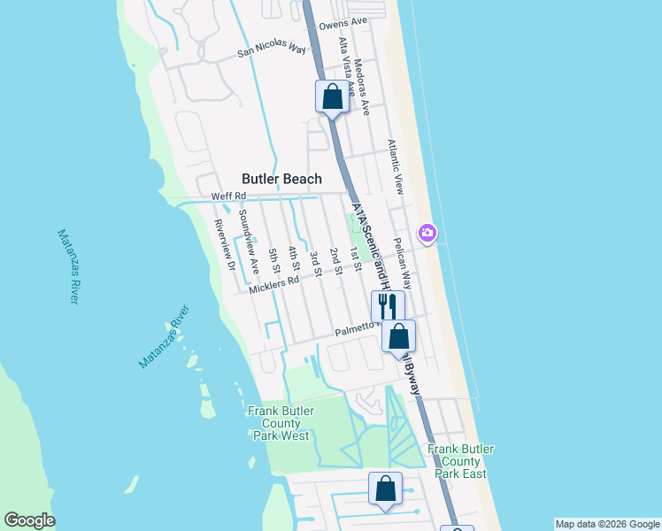 map of restaurants, bars, coffee shops, grocery stores, and more near 231 Micklers Road in St. Augustine