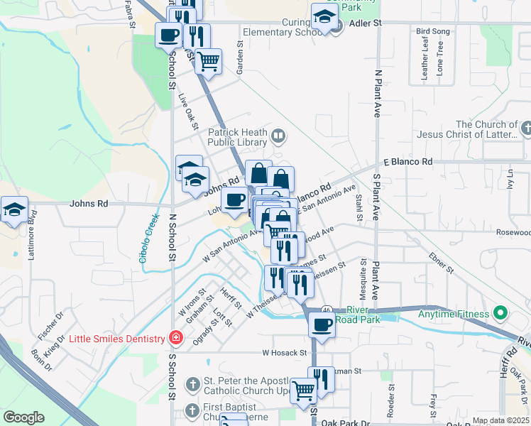 map of restaurants, bars, coffee shops, grocery stores, and more near in Boerne