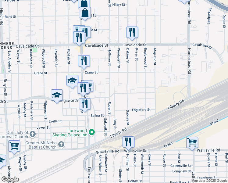 map of restaurants, bars, coffee shops, grocery stores, and more near 5703 Collingsworth Street in Houston