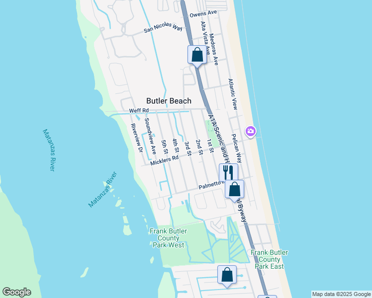 map of restaurants, bars, coffee shops, grocery stores, and more near 5395 3rd Street in St. Augustine