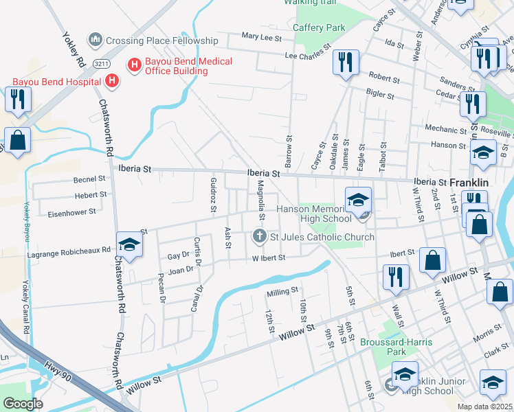map of restaurants, bars, coffee shops, grocery stores, and more near 1608 Pine Street in Franklin