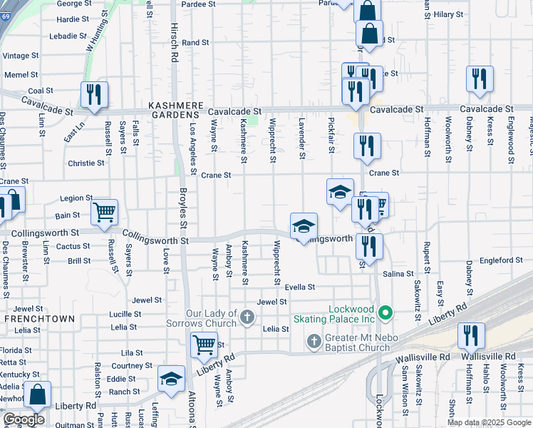 map of restaurants, bars, coffee shops, grocery stores, and more near 3806 Wipprecht Street in Houston
