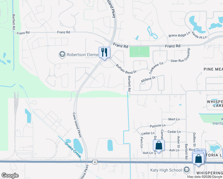 map of restaurants, bars, coffee shops, grocery stores, and more near 7007 Champion Trail in Katy