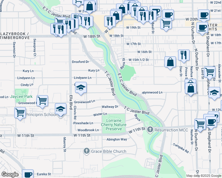 map of restaurants, bars, coffee shops, grocery stores, and more near 6207 Wynnwood Lane in Houston