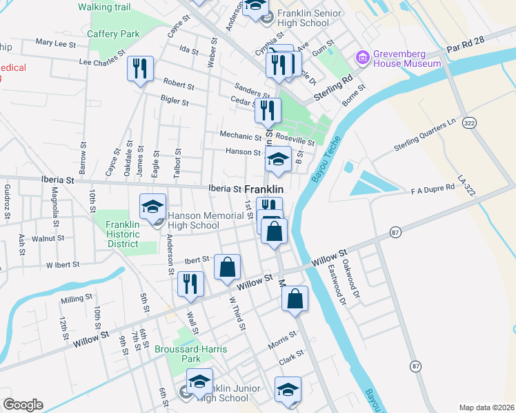 map of restaurants, bars, coffee shops, grocery stores, and more near 200-298 Adams St in Franklin