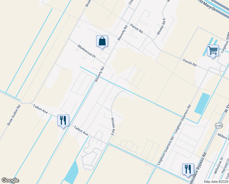 map of restaurants, bars, coffee shops, grocery stores, and more near Winder Road in Lafourche Parish