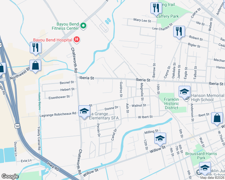 map of restaurants, bars, coffee shops, grocery stores, and more near South Luke Drive in Franklin