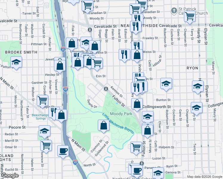 map of restaurants, bars, coffee shops, grocery stores, and more near in Houston