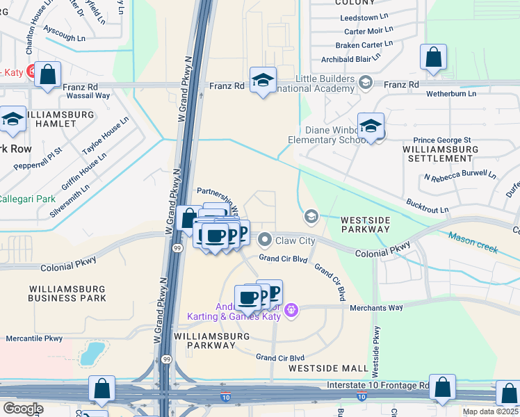 map of restaurants, bars, coffee shops, grocery stores, and more near 1502 Perth Meadows Court in Katy