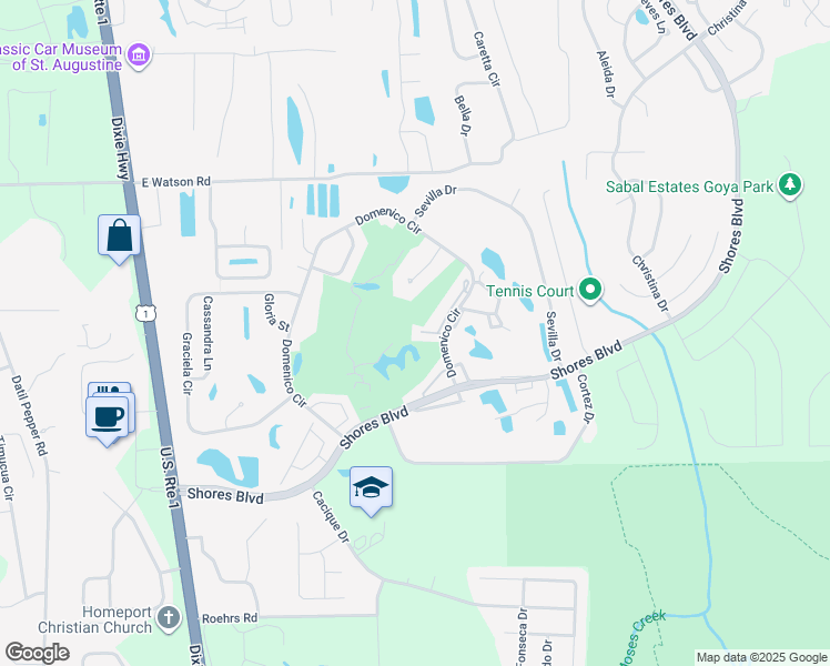 map of restaurants, bars, coffee shops, grocery stores, and more near 911 Pine Valley Place in St. Augustine