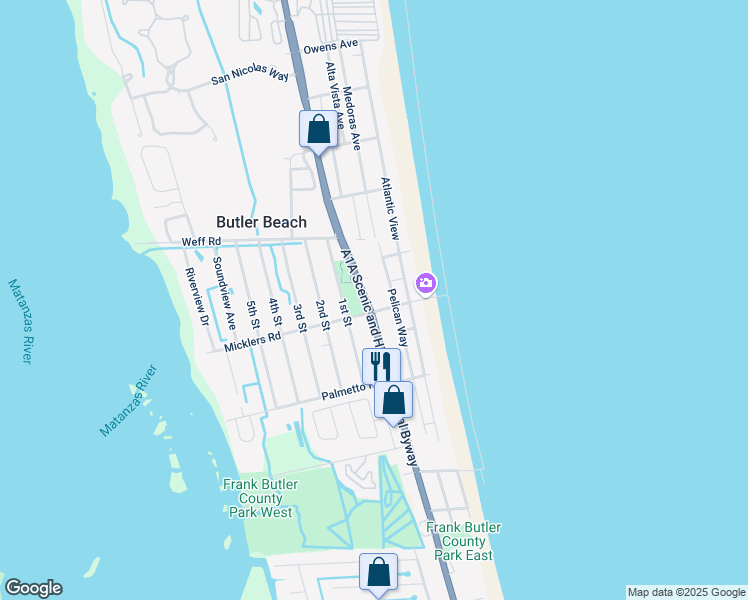 map of restaurants, bars, coffee shops, grocery stores, and more near 5366 A1A South in St. Augustine